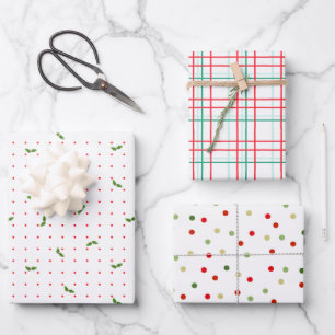 Red and Green Christmas Set of 3 Wrapping Paper Sheets