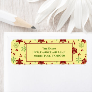 Red and Green Christmas Snowflakes Label