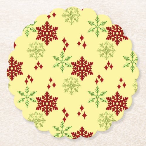 Red and Green Christmas Snowflakes Paper Coaster