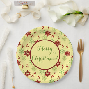 Red and Green Christmas Snowflakes Paper Plates