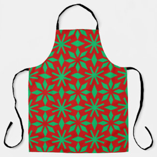 Red and Green Christmas Snowflakes Pattern Apron
