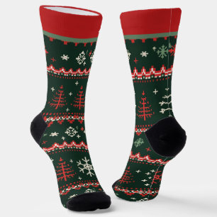 Red and Green Christmas Socks with Name