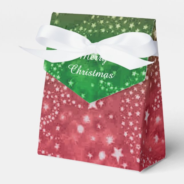 Red and Green Christmas Star Pattern Favor Box (Front Side)
