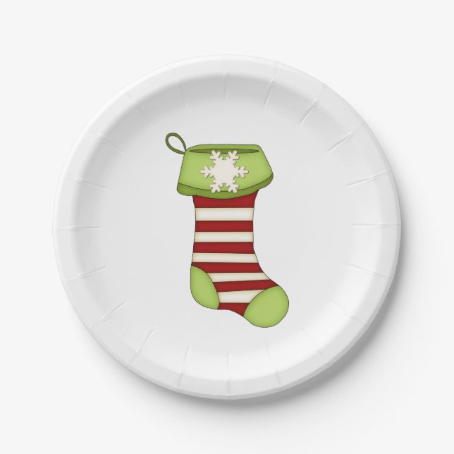 Red and Green Christmas Stocking Paper Plates (Front)