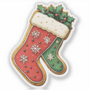 Red and Green Christmas Stockings Cookie Sticker