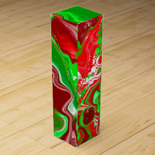 Red and Green Christmas Swirls Marble Wine Box