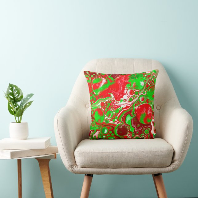 Red and Green Christmas Swirls Throw Pillow (Chair)