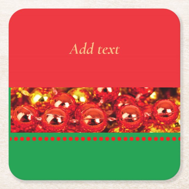 Red and green Christmas template Square Paper Coaster (Front)