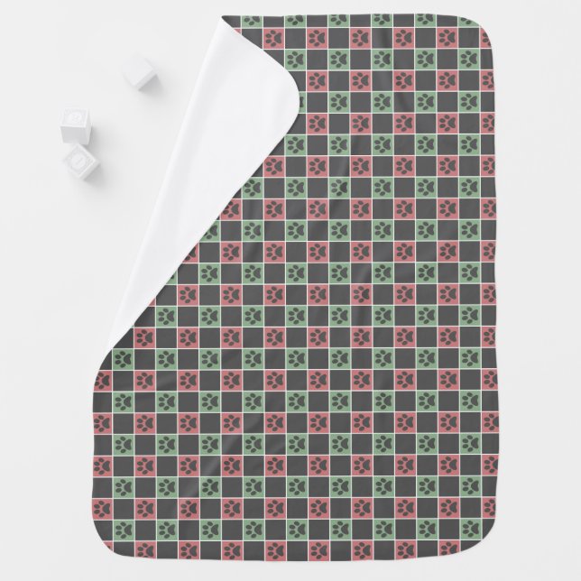 Red and green Christmas Themed Paw print pattern  Baby Blanket (In Situ)