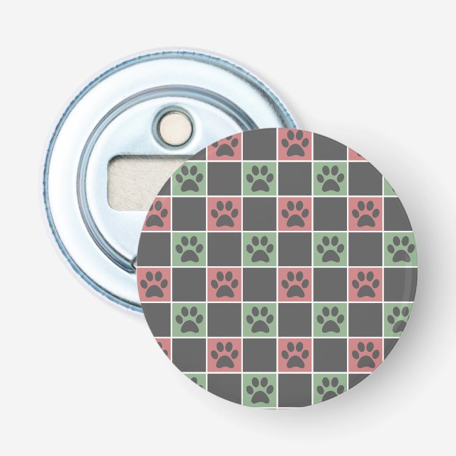 Red and green Christmas Themed Paw print pattern Bottle Opener (Front)