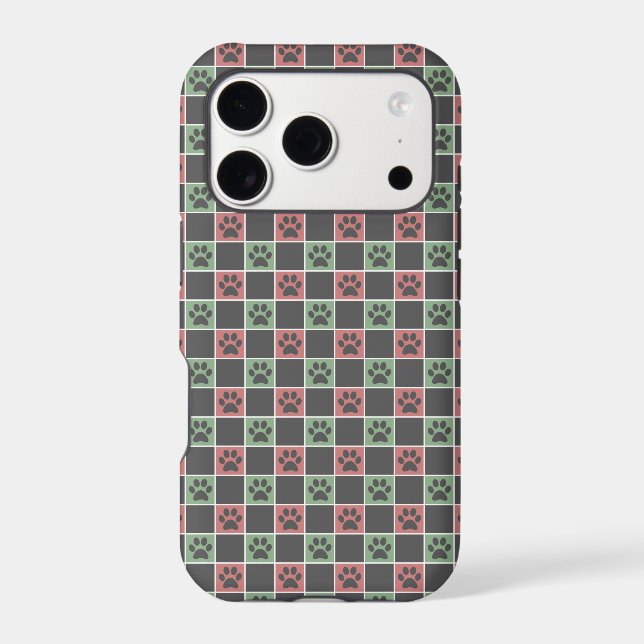 Red and green Christmas Themed Paw print pattern Case-Mate iPhone Case (Back)