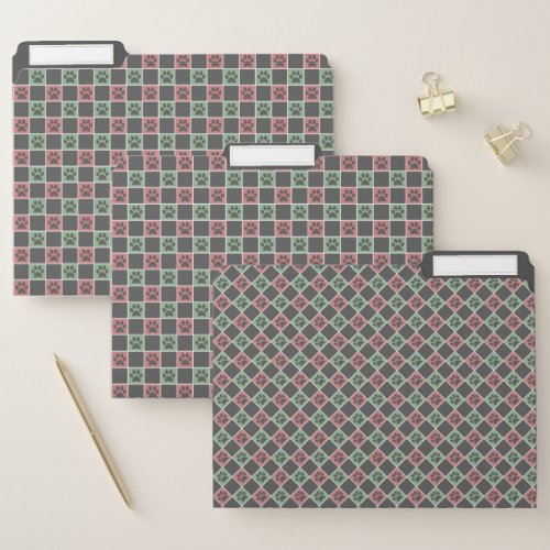 Red and green Christmas Themed Paw print pattern File Folder