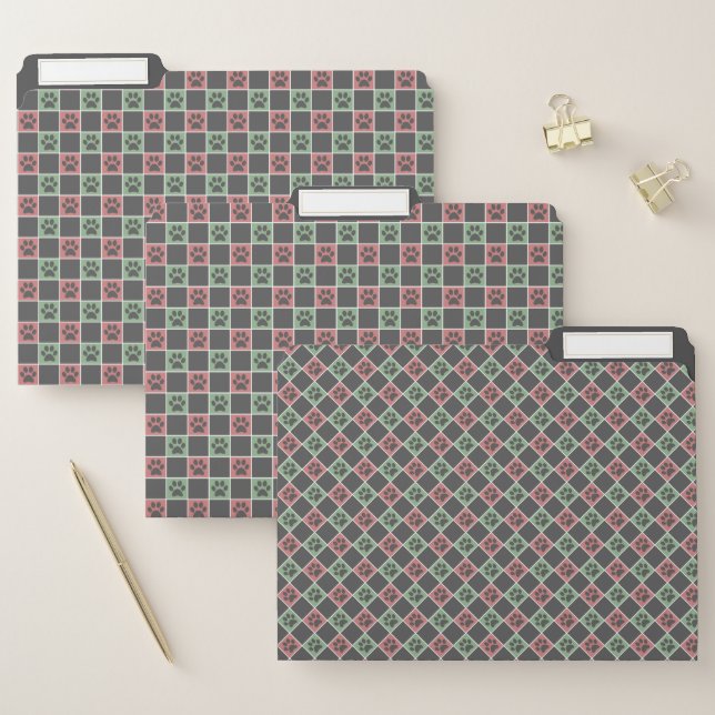 Red and green Christmas Themed Paw print pattern File Folder (Set)