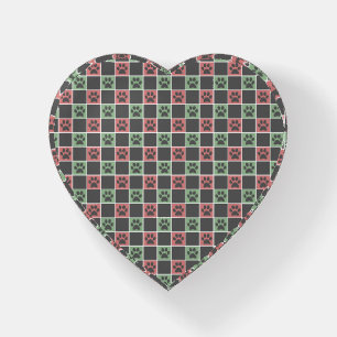 Red and green Christmas Themed Paw print pattern Paperweight