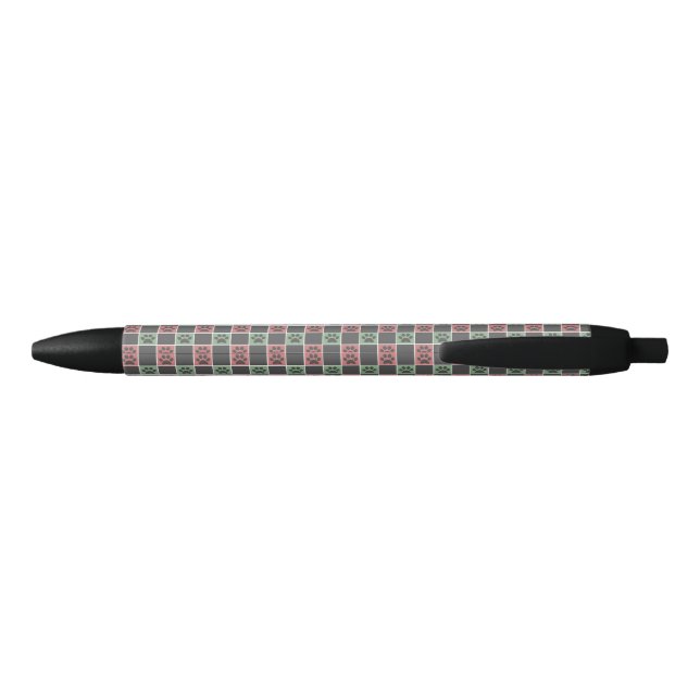 Red and green Christmas Themed Paw print pattern  Pen (Back)