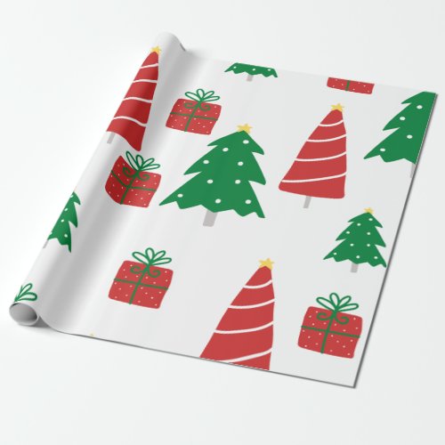 RED and Green Christmas tree and present Wrapping Paper