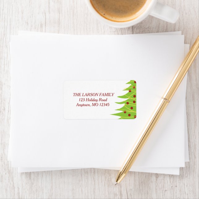 Red and Green Christmas Tree | Holiday Address Lab Label