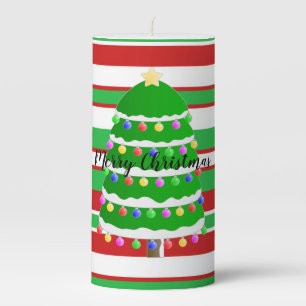 Red and Green Christmas Tree Pillar Candle