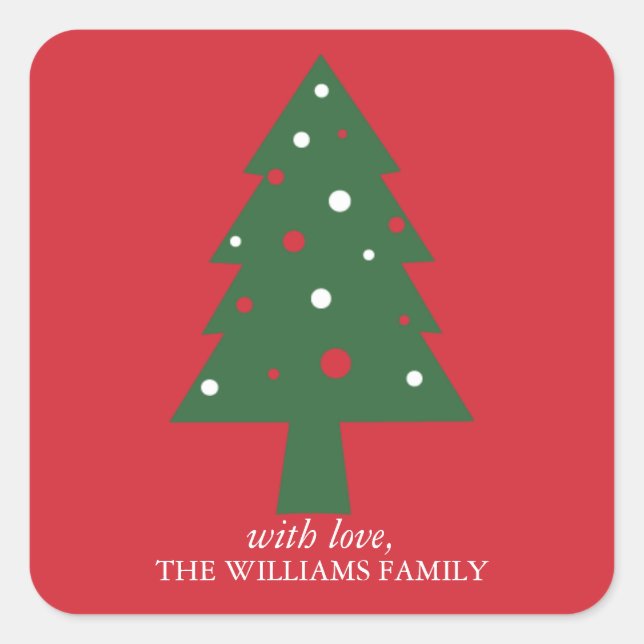Red and Green Christmas Tree Square Sticker (Front)