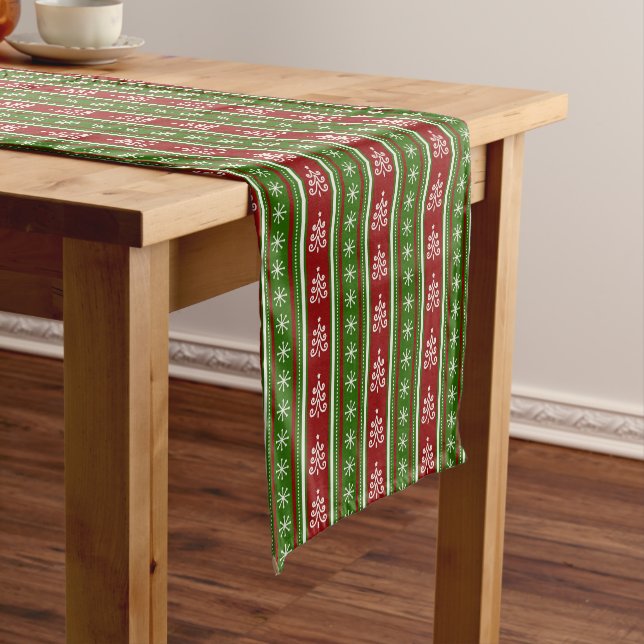 Red And Green Christmas Tree Stripes Short Table Runner (In Situ)