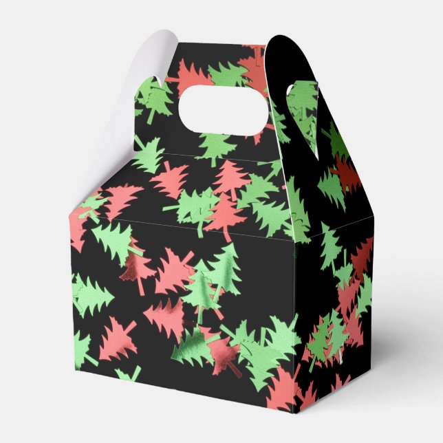 Red and Green Christmas Trees Pattern Favor Box (Front Side)
