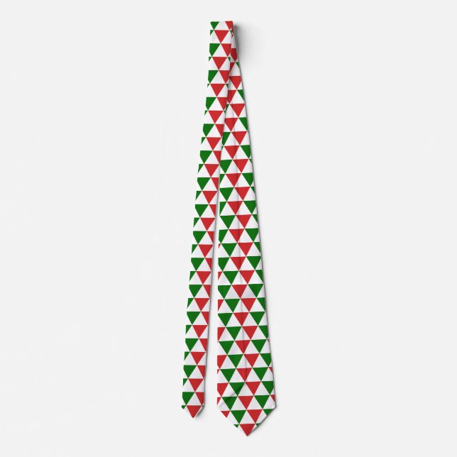 Red and Green Christmas Triangle Pattern Neck Tie (Back)