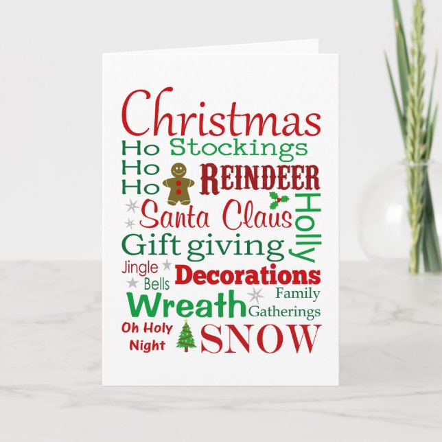 Red and Green Christmas Words And Phrases Holiday Card (Front)