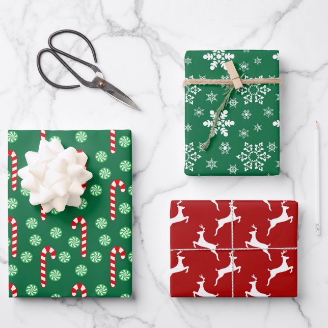 Red And Green Christmas Wrapping Paper Sheets (Front)