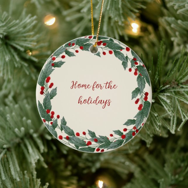 Red and green christmas wreath ceramic ornament (Tree)