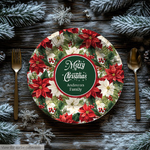 Red and Green Christmas Wreath Chic Paper Plates
