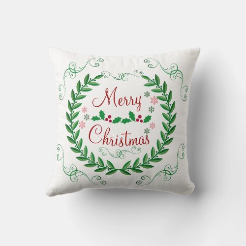Red and Green Christmas Wreath  Throw Pillow