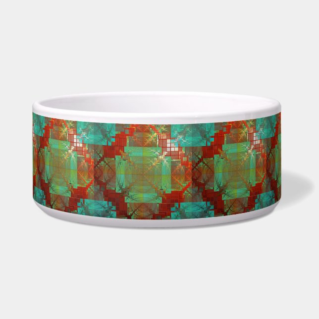 Red and Green Chromatic Fusion Ceramic Pet Bowl (Front)