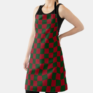 Red and Green Classic Christmas Checkerboard Print Apron