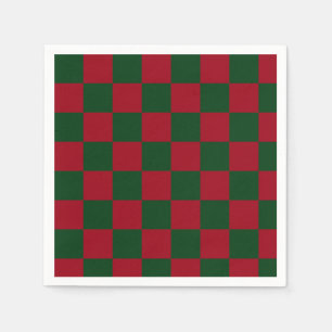Red and Green Classic Christmas Checkerboard Print Napkins