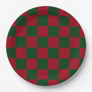 Red and Green Classic Christmas Checkerboard Print Paper Plates