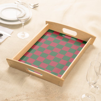 Red and Green Classic Christmas Checkerboard Print Serving Tray