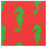 Red And Green Coastal Christmas Seahorse Pattern Fabric