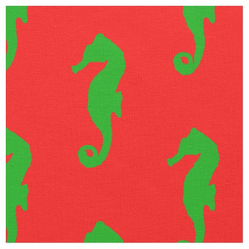 Red And Green Coastal Christmas Seahorse Pattern Fabric
