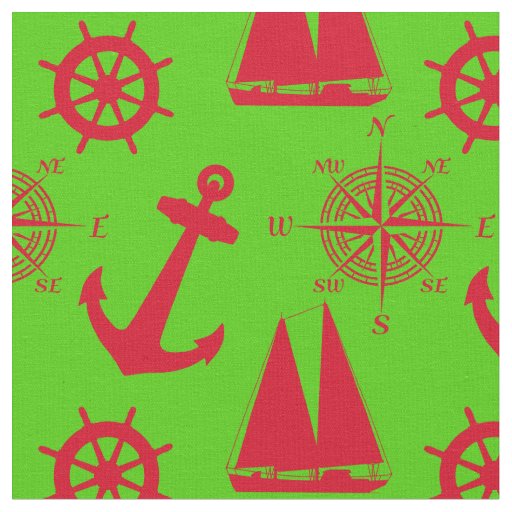 Red And Green Coastal Nautical Christmas Holiday Fabric
