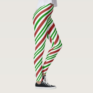 Red and Green Color Candy Cane Pattern Leggings