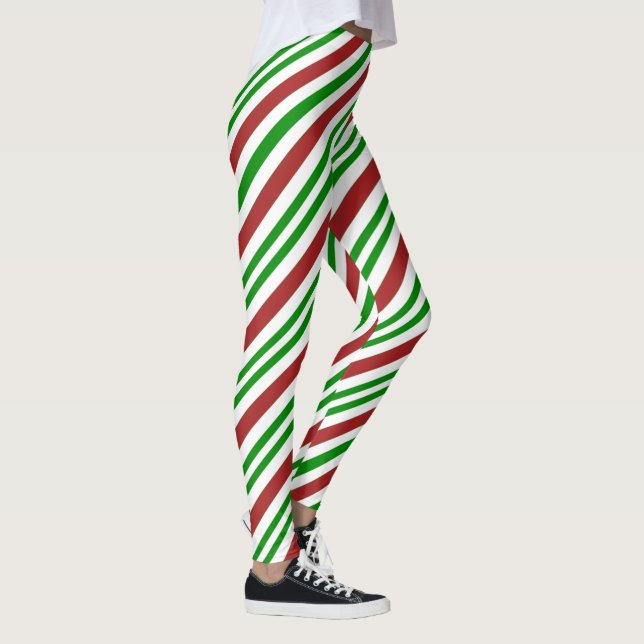 Red and Green Color Candy Cane Pattern Leggings (Right)