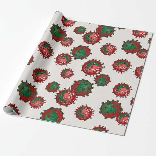 Red and Green Coronavirus  Virus Christmas Wrapping Paper