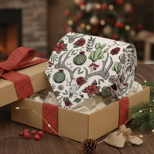Red and Green Country Christmas Deer Head Antlers Neck Tie