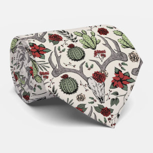 Red and Green Country Christmas Deer Head Antlers Neck Tie