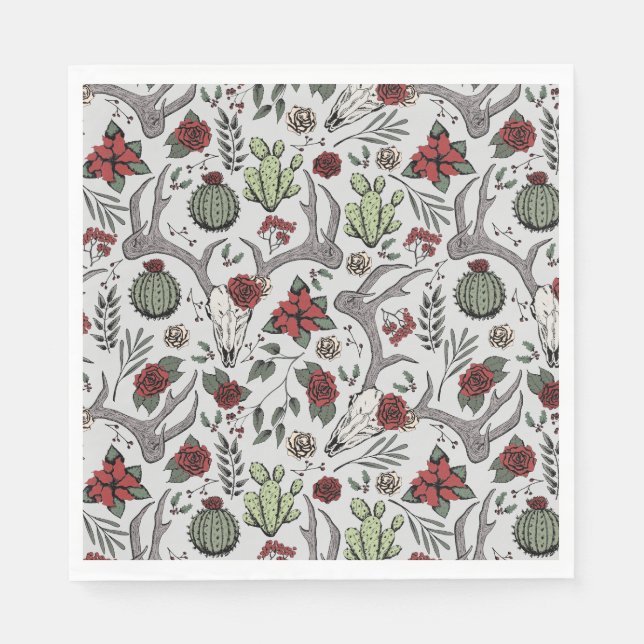 Red and Green Country Cowgirl Christmas Antlers Napkins (Front)