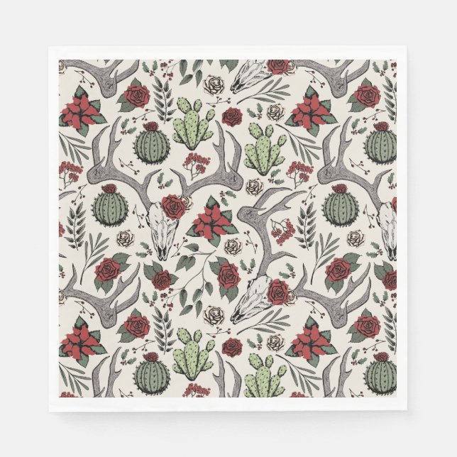 Red and Green Country Cowgirl Christmas Antlers Napkins (Front)