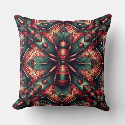 Red and Green Cricket Abstract Pattern 1 Throw Pillow