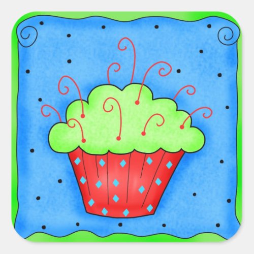 Red and Green Cupcake Christmas Sticker