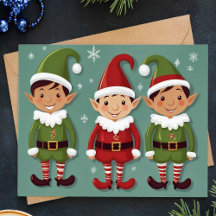 Red and Green Cute Elves Christmas Holiday Card