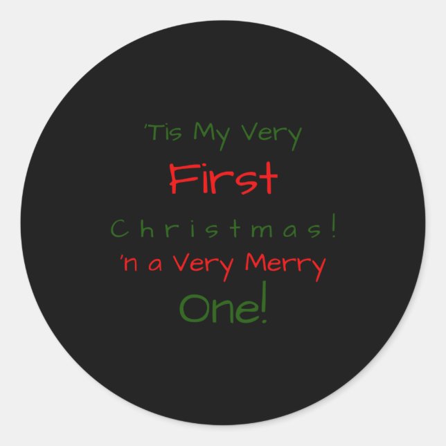 Red And Green D First Baby Christmas Baby  Classic Round Sticker (Front)